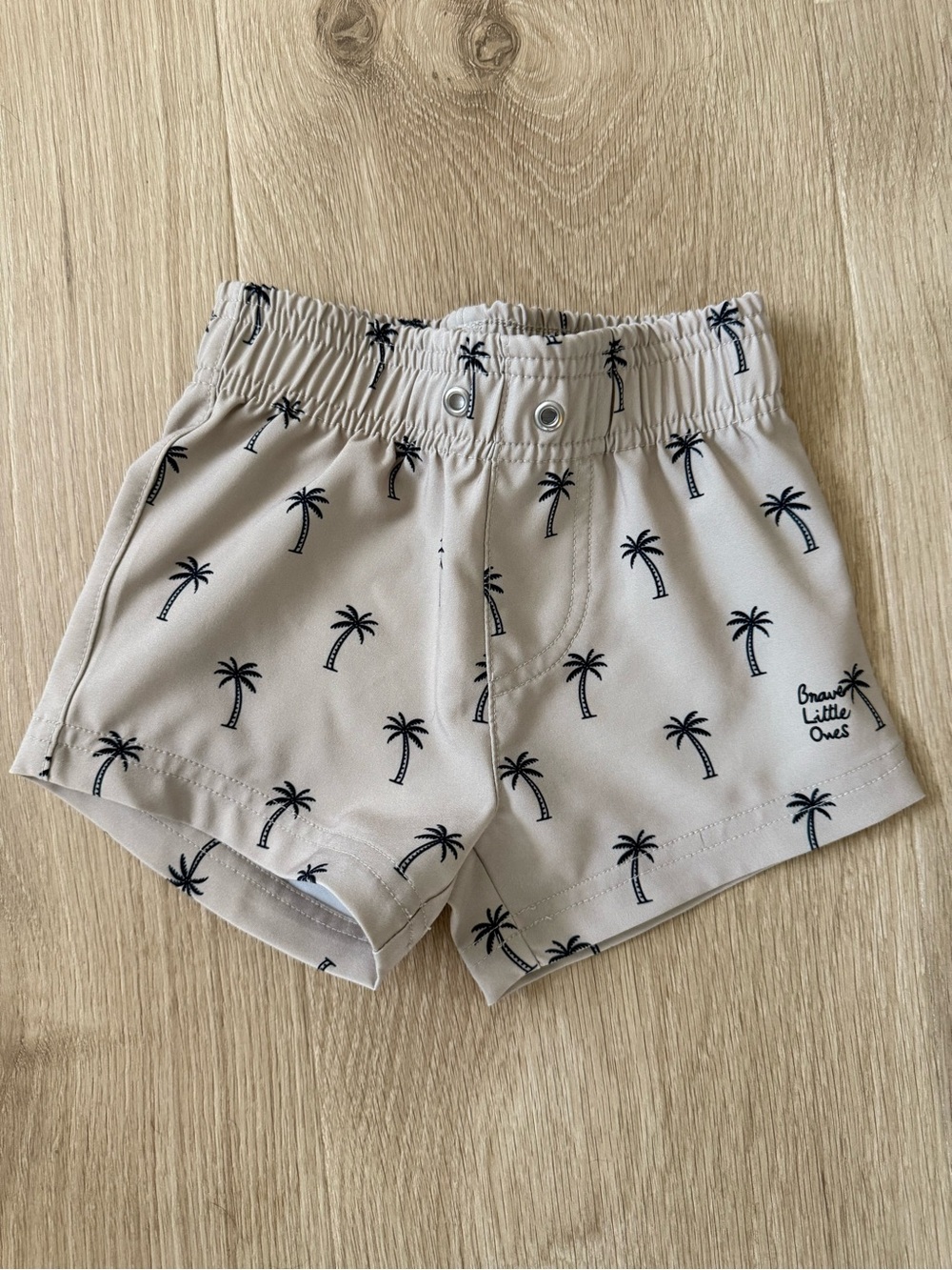 Brave Little Ones Palm Print Baby Swim Shorts in Light Beige